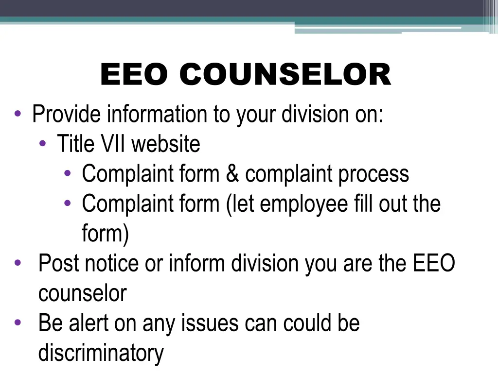 eeo counselor provide information to your