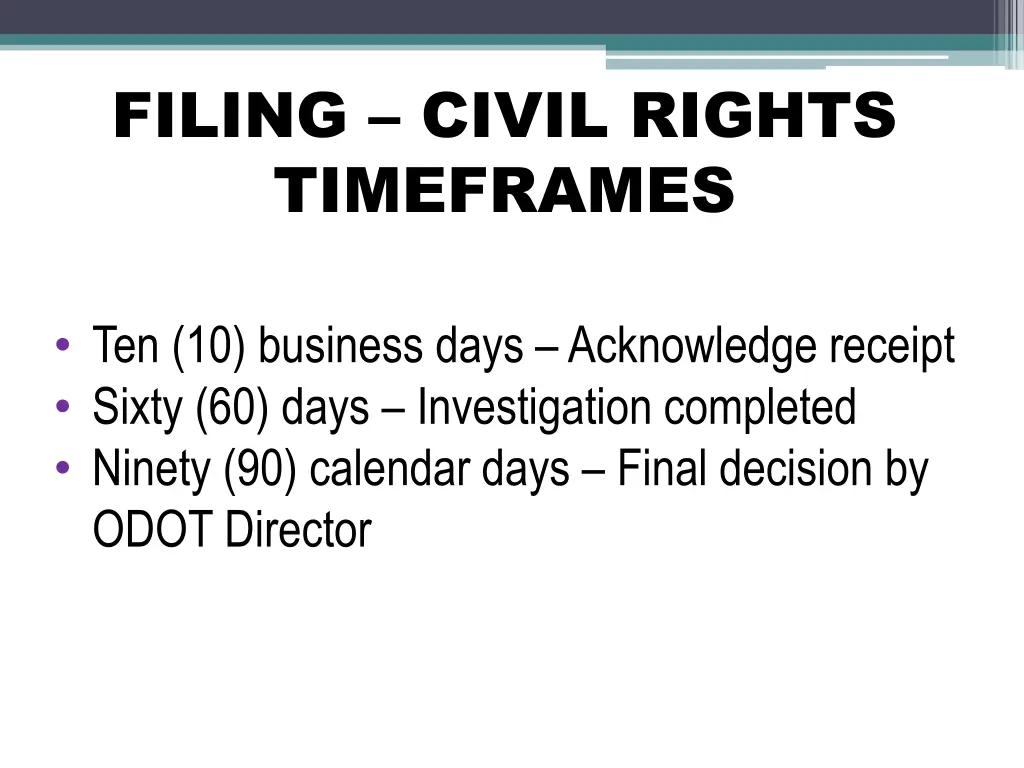 filing civil rights timeframes