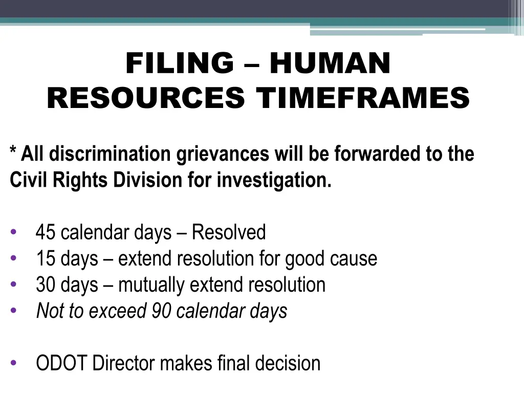 filing human resources timeframes