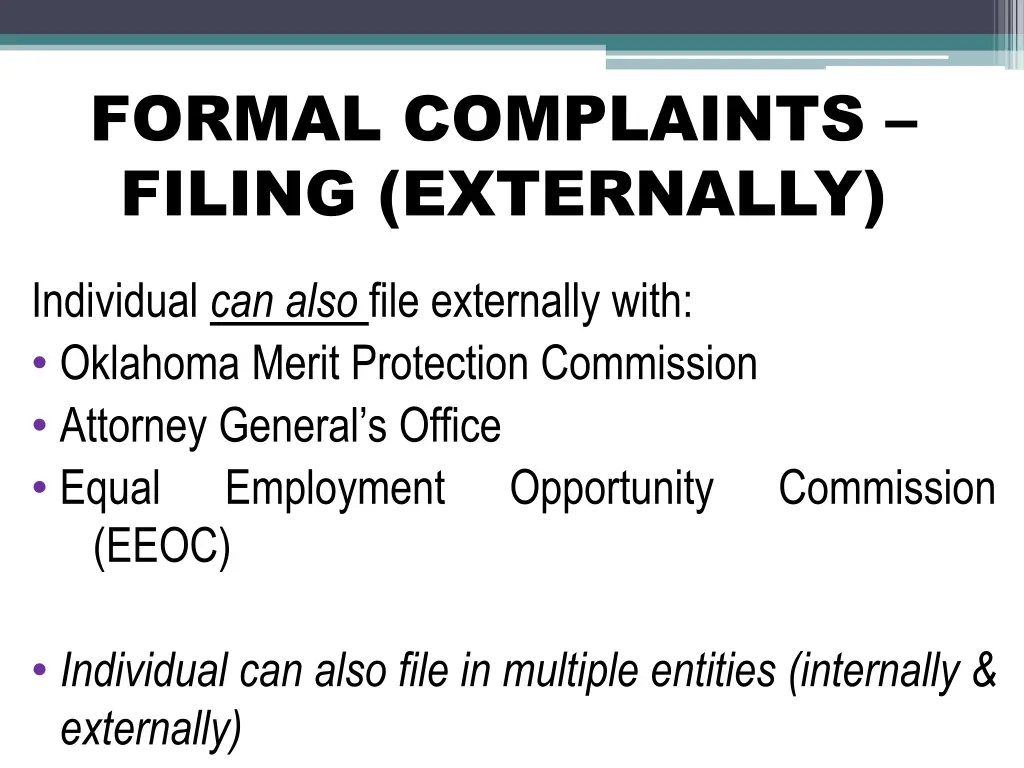 formal complaints filing externally