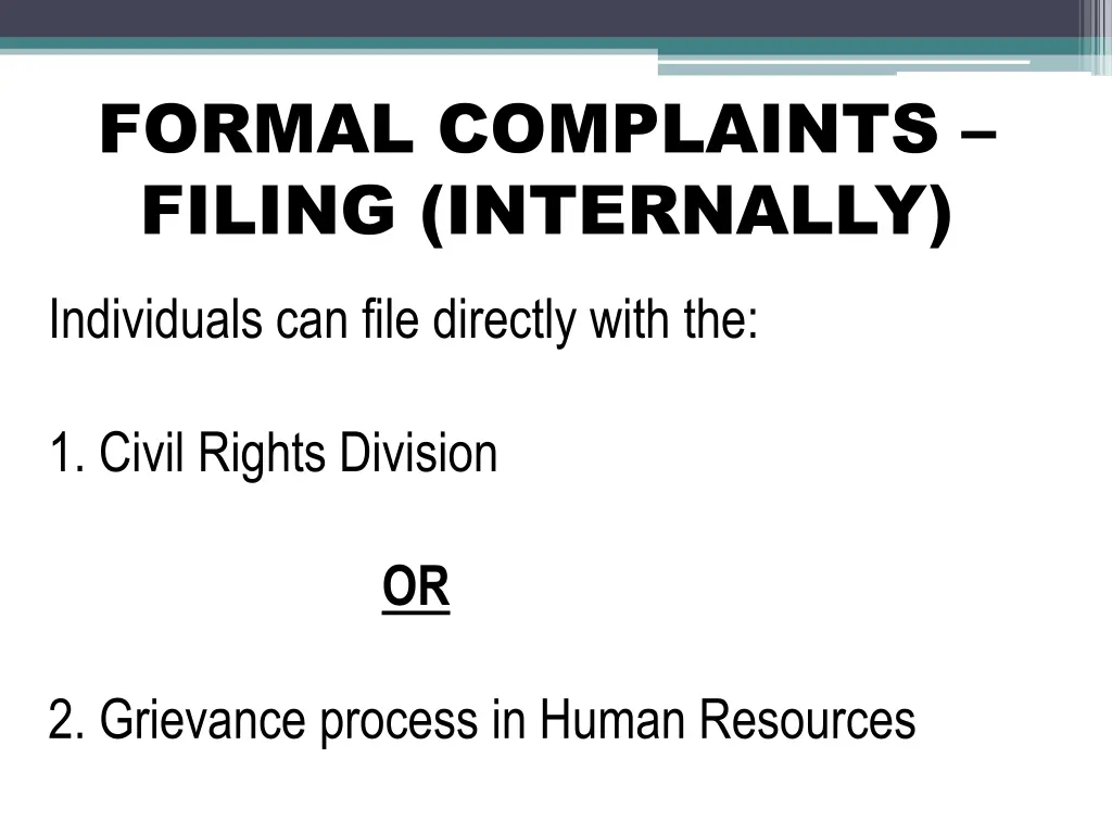 formal complaints filing internally