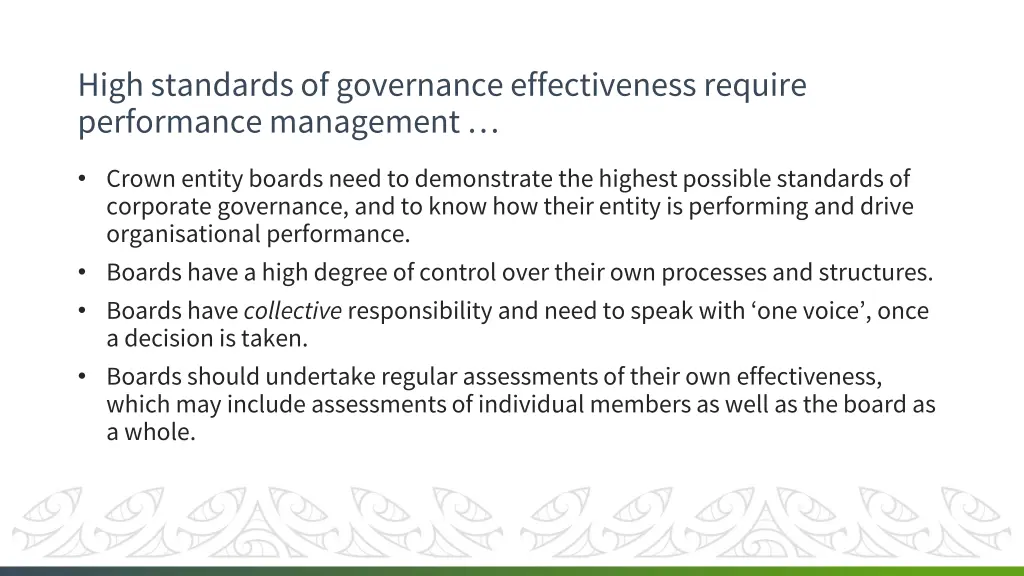 high standards of governance effectiveness