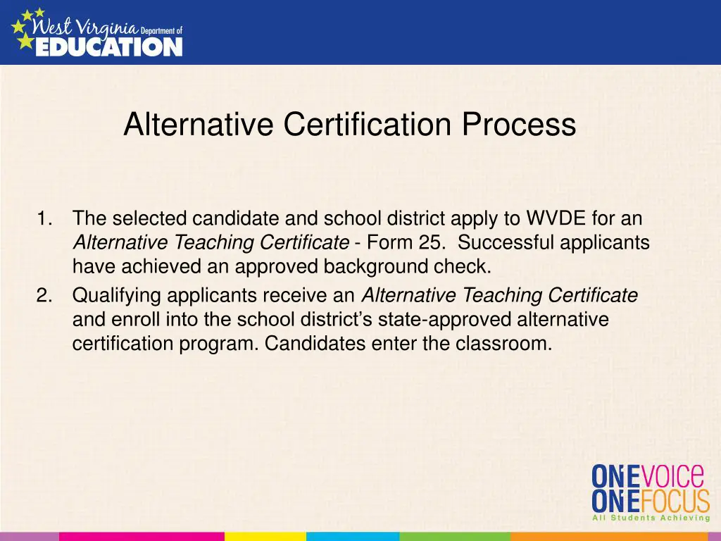 alternative certification process