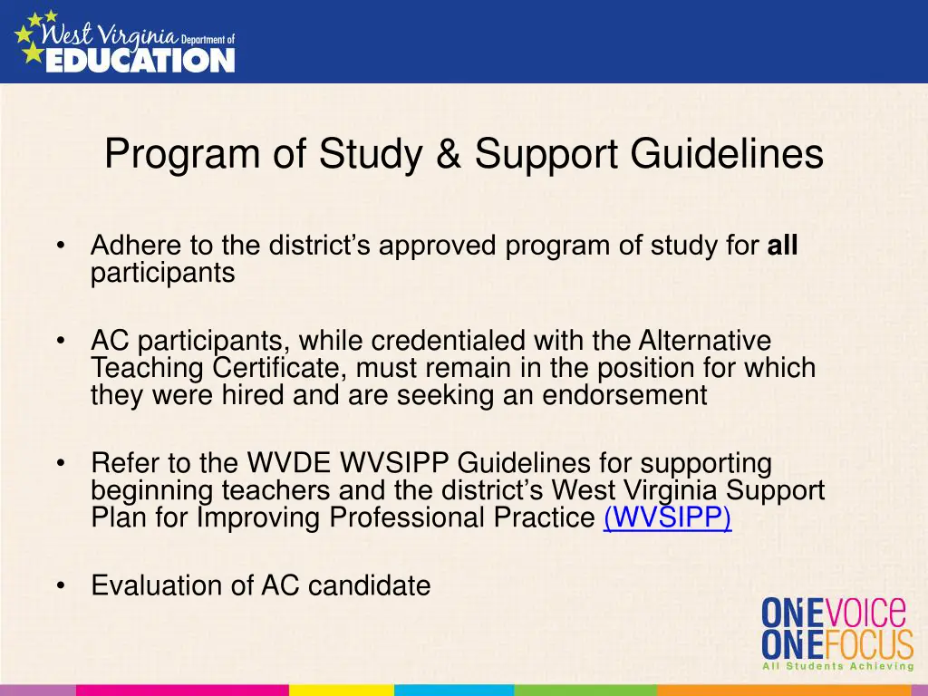 program of study support guidelines