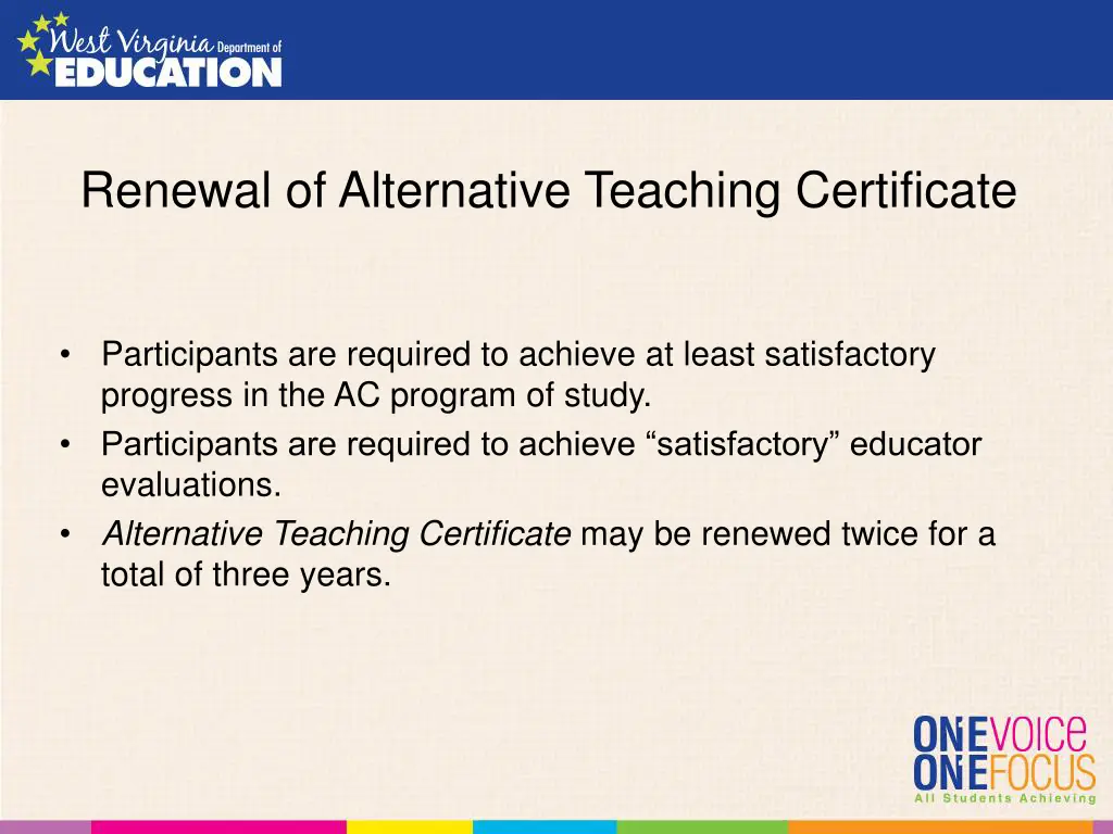 renewal of alternative teaching certificate