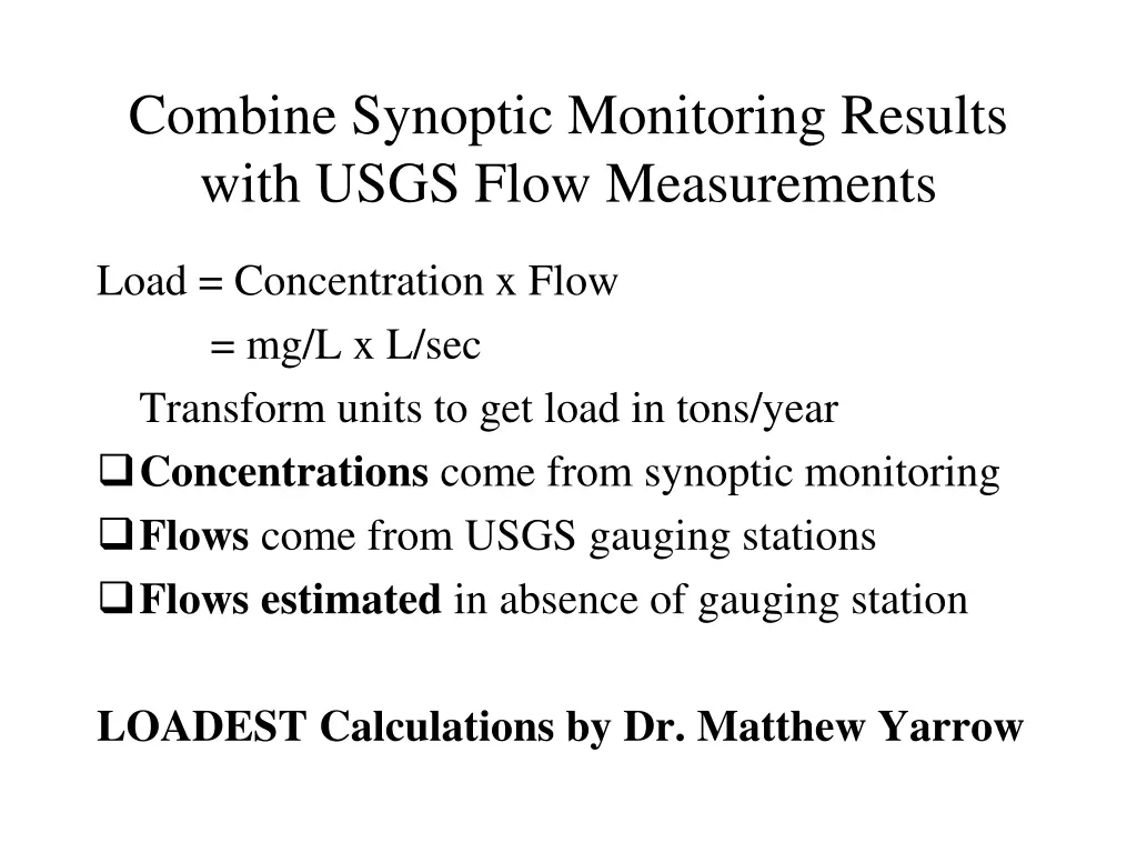 combine synoptic monitoring results with usgs