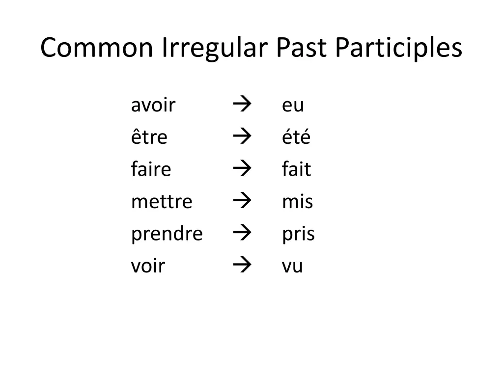 common irregular past participles