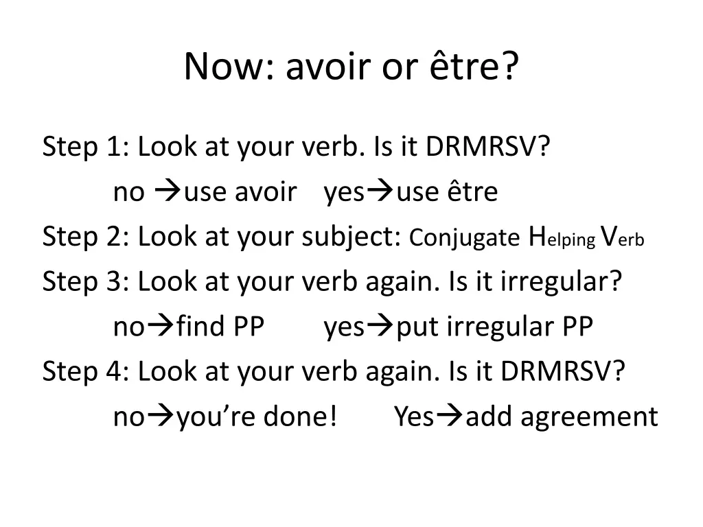 now avoir or tre