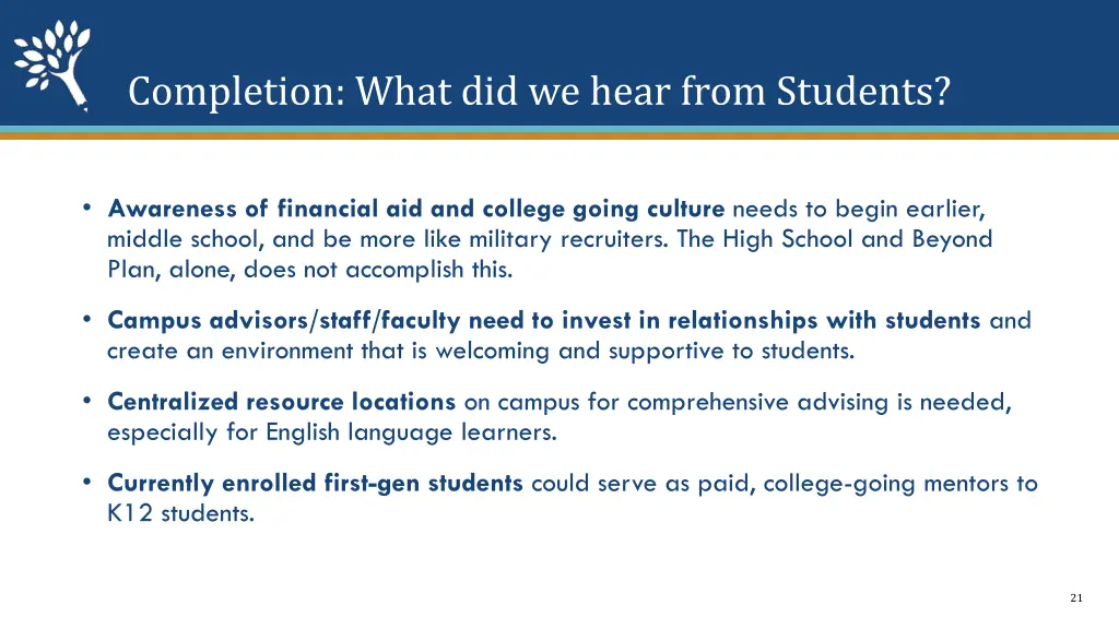 completion what did we hear from students