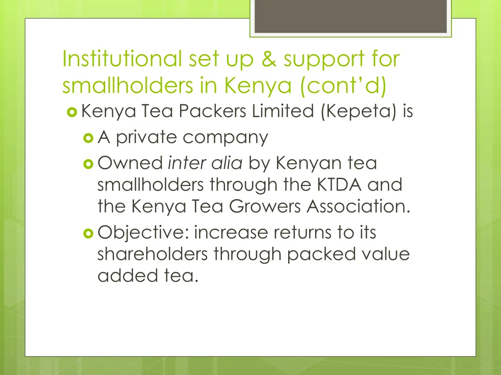 institutional set up support for smallholders 9