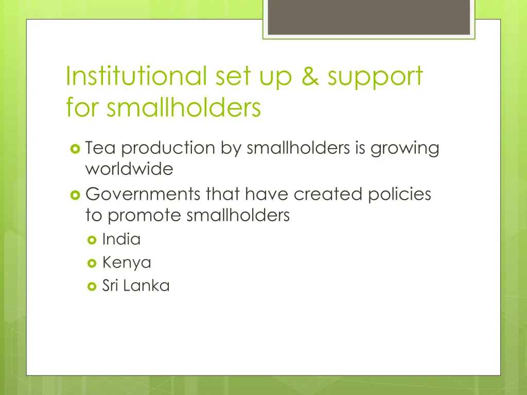 institutional set up support for smallholders