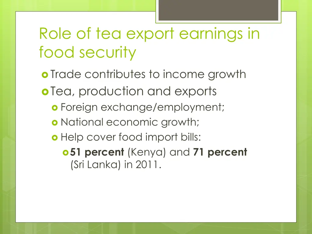 role of tea export earnings in food security