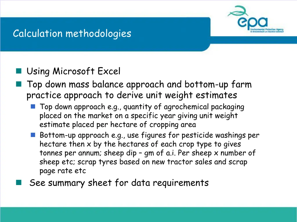 calculation methodologies