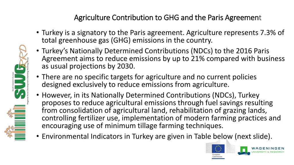 agriculture contribution to ghg and the paris