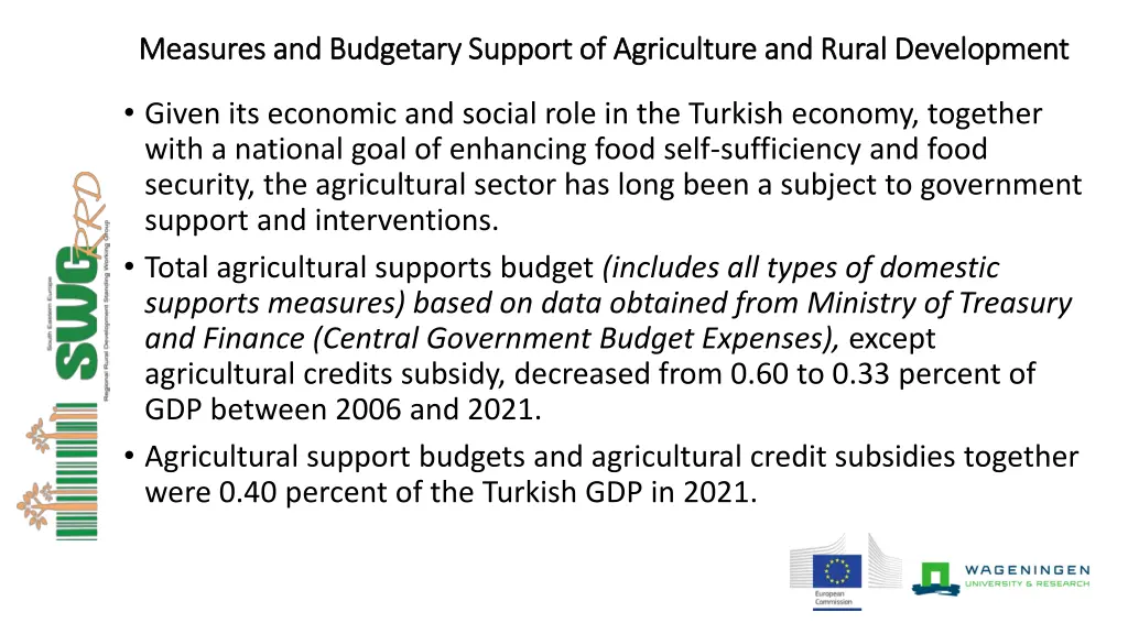 measures and budgetary support of agriculture