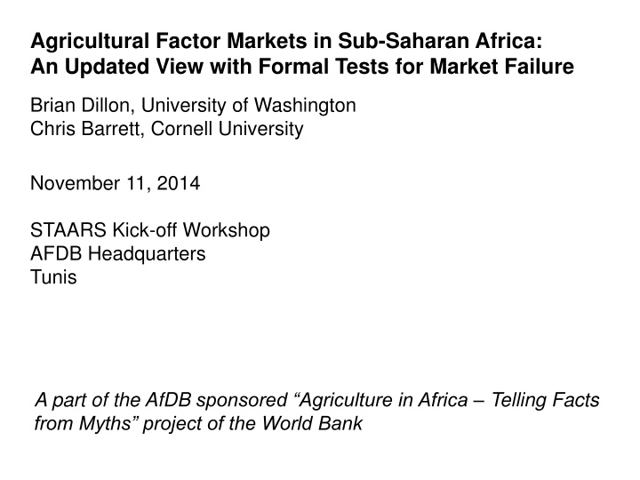 agricultural factor markets in sub saharan africa