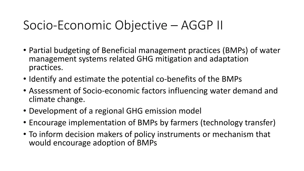 socio economic objective aggp ii