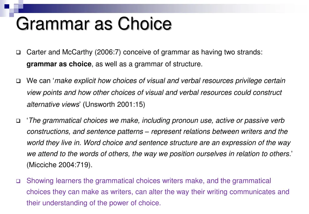 grammar as choice