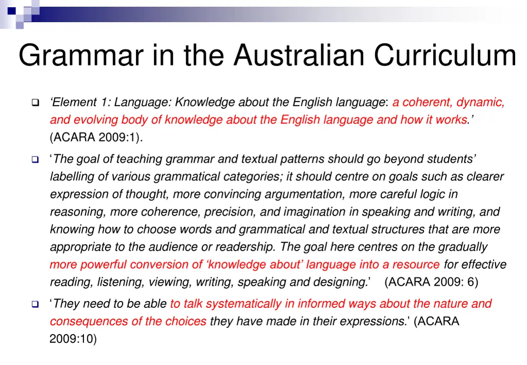 grammar in the australian curriculum