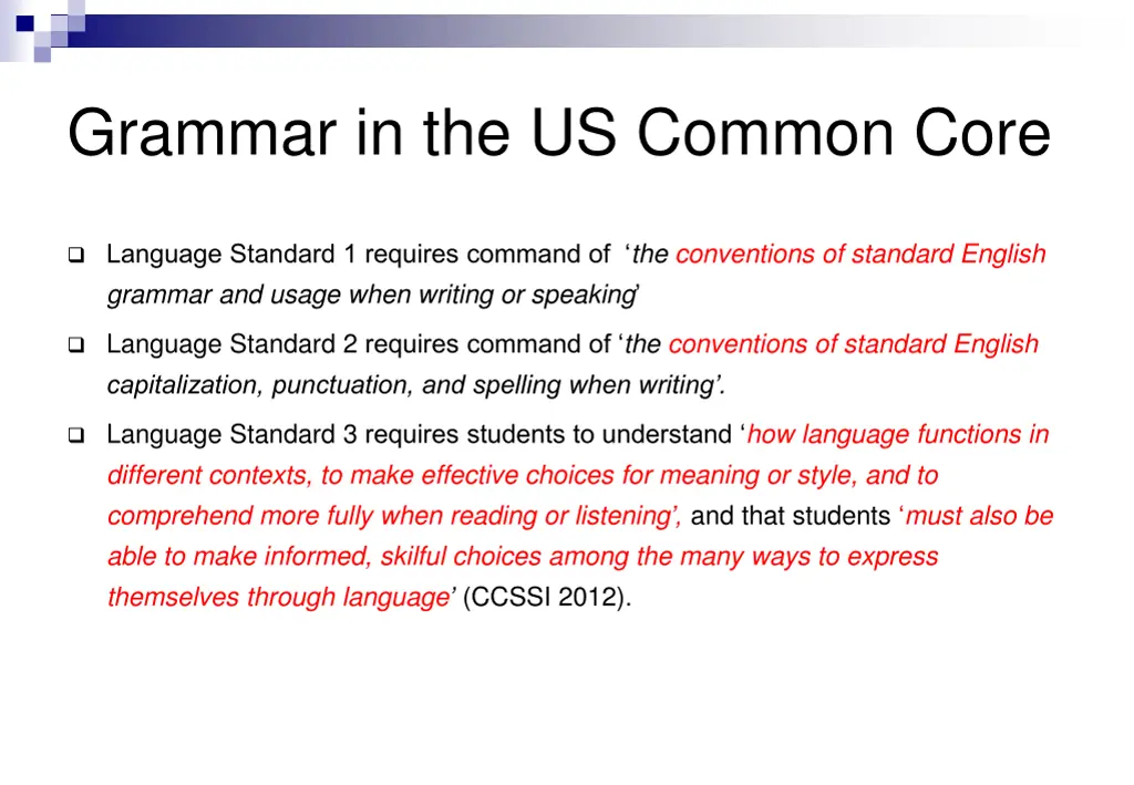 grammar in the us common core