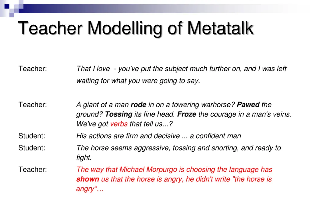 teacher modelling of metatalk