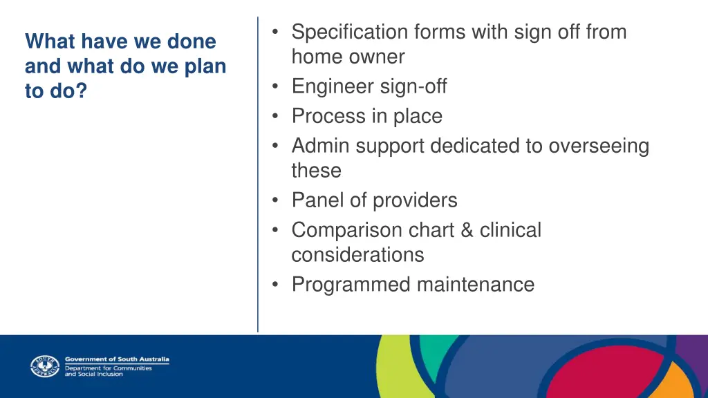 specification forms with sign off from home owner