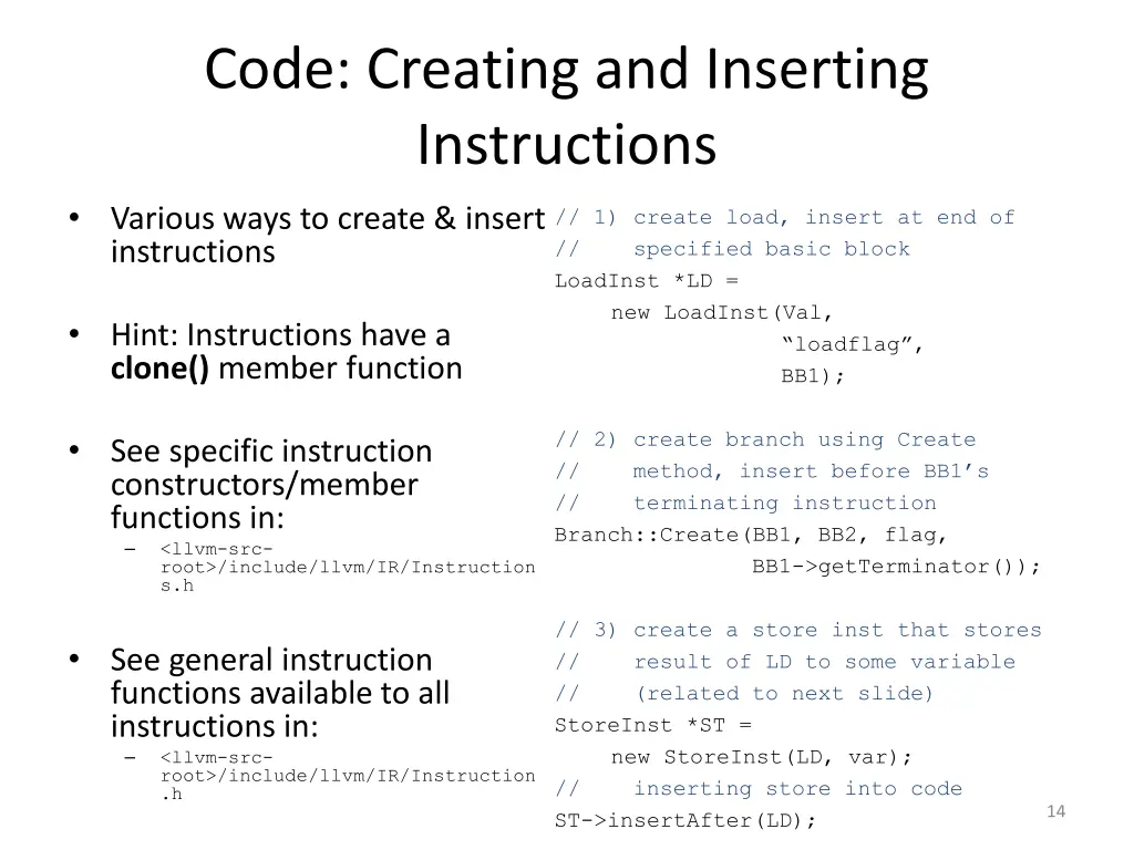 code creating and inserting instructions