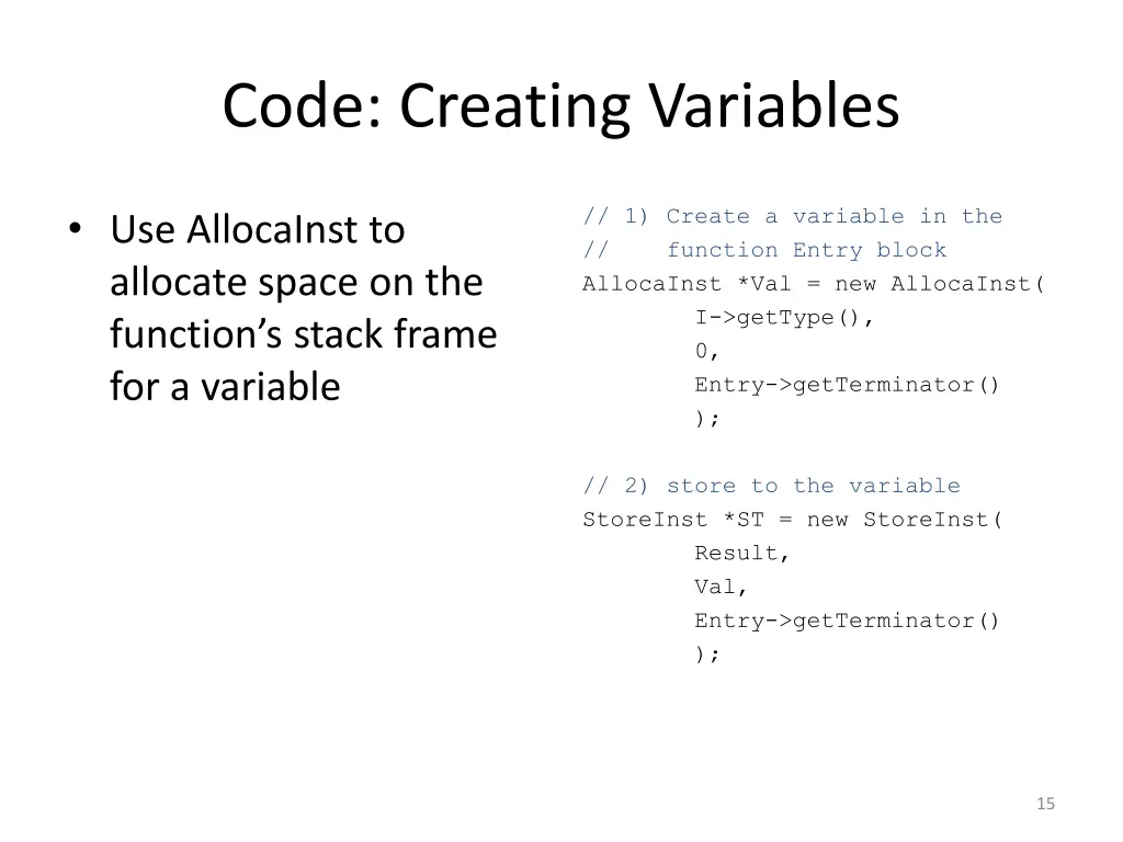 code creating variables