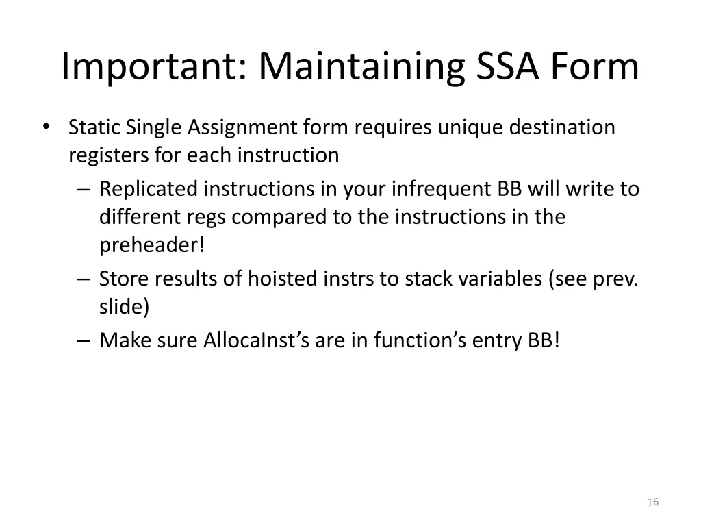 important maintaining ssa form