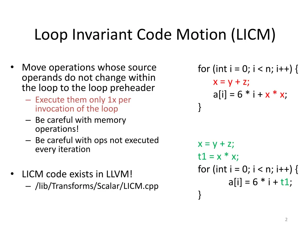 loop invariant code motion licm 1