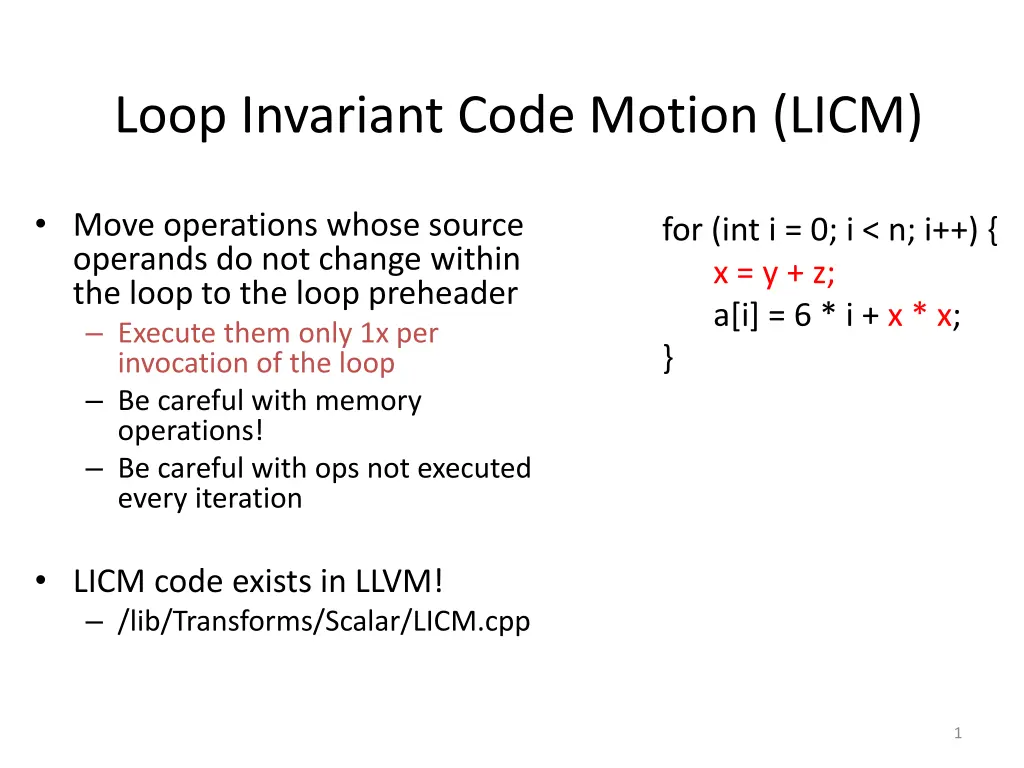 loop invariant code motion licm