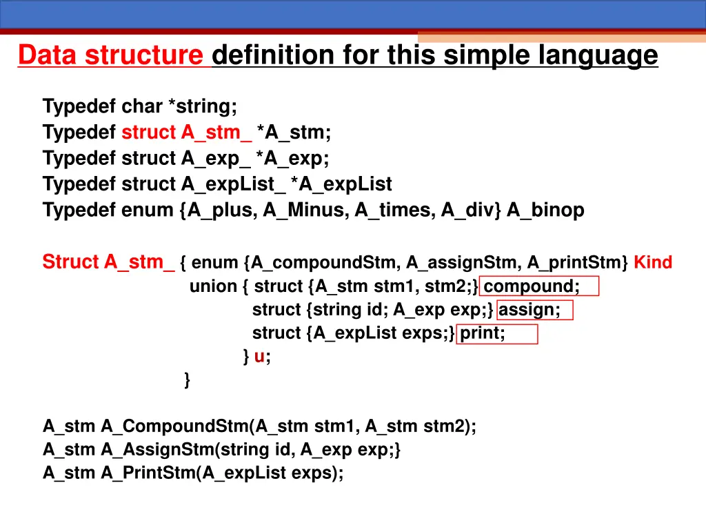 data structure definition for this simple language