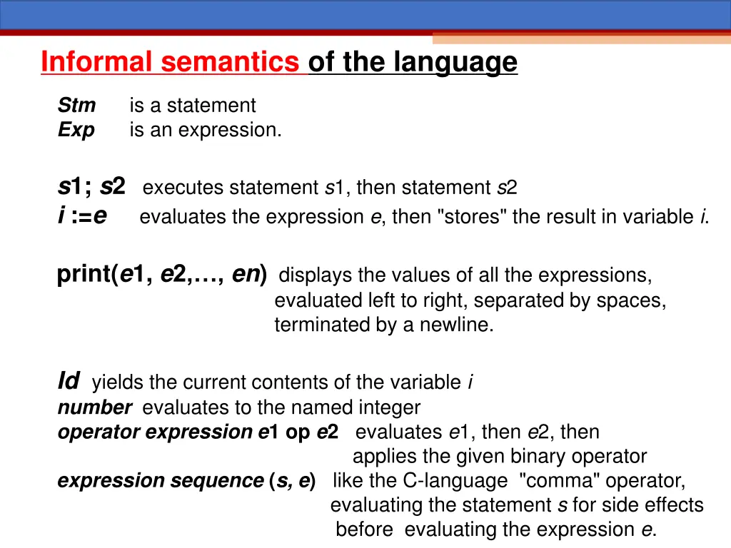 informal semantics of the language