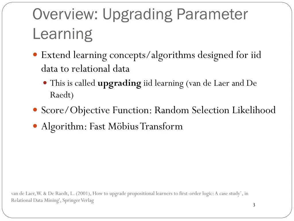 overview upgrading parameter learning