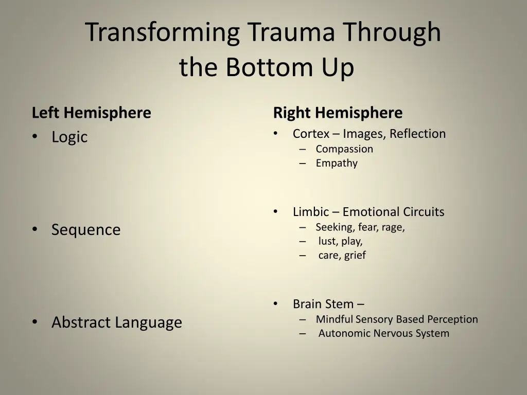 transforming trauma through the bottom up