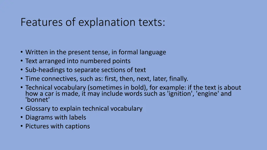 features of explanation texts