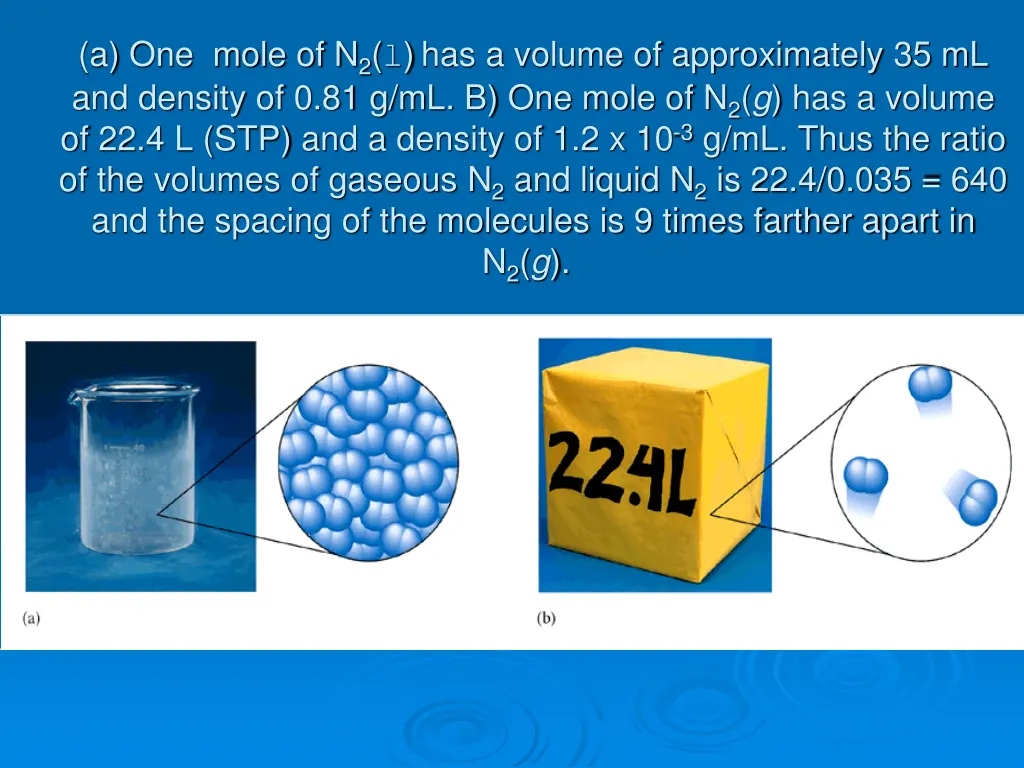 a one mole of n 2 l has a volume of approximately