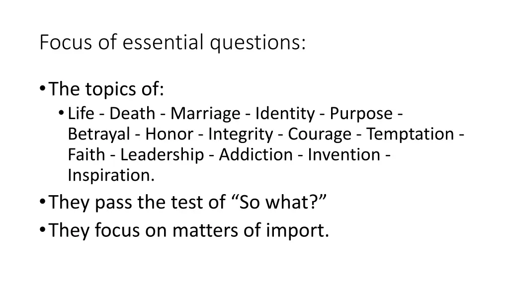 focus of essential questions