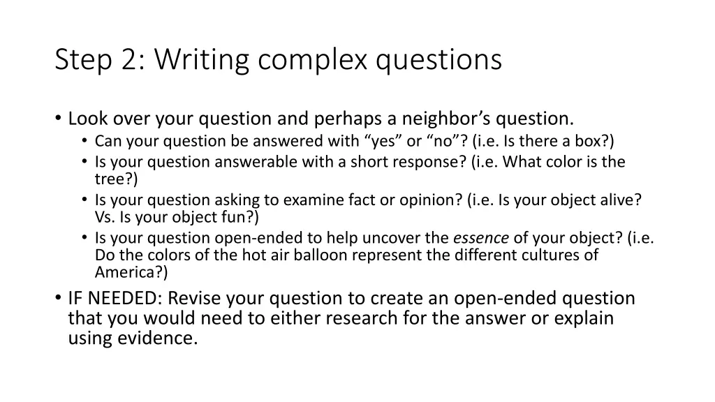 step 2 writing complex questions