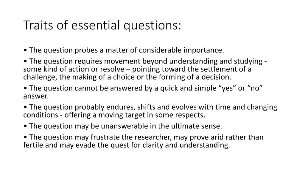 traits of essential questions