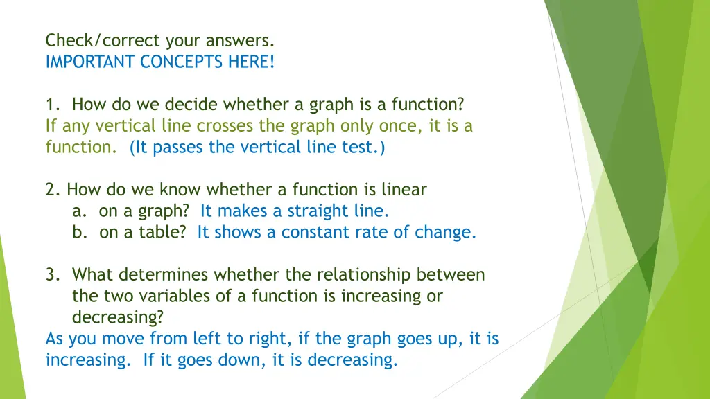 check correct your answers important concepts here