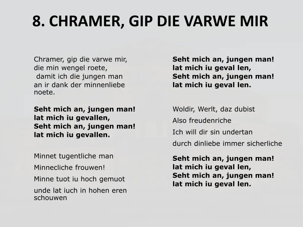 8 chramer gip die varwe mir