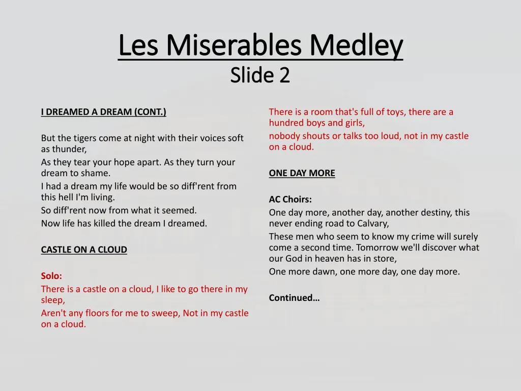 les miserables medley les miserables medley slide 1