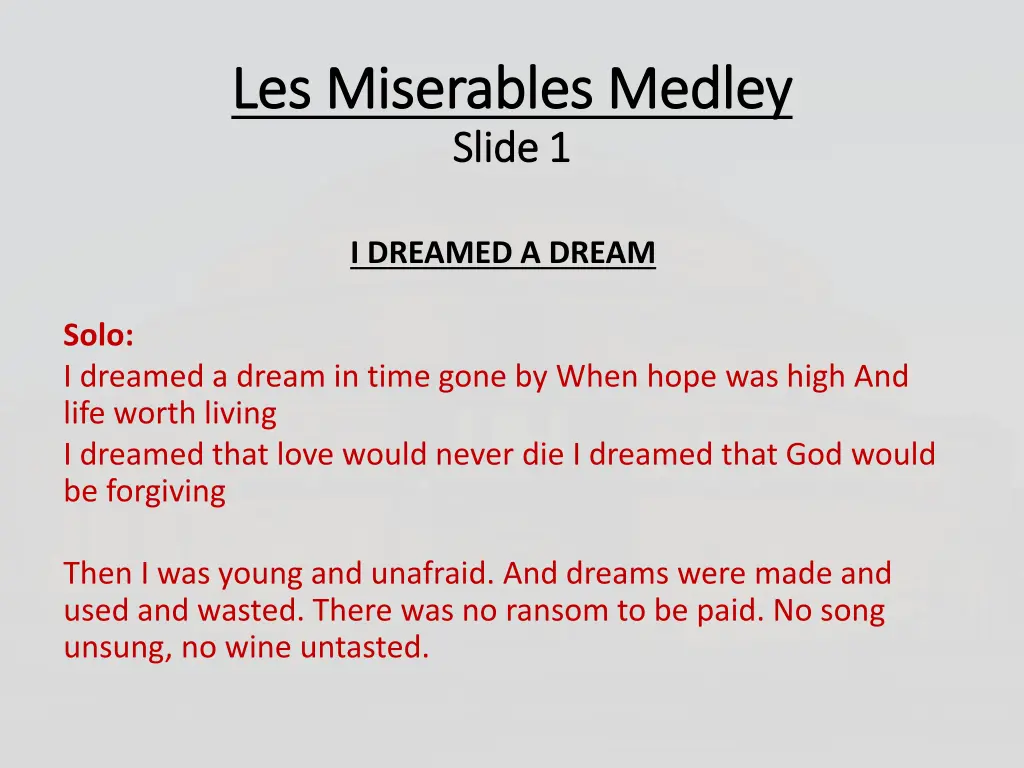 les miserables medley les miserables medley slide