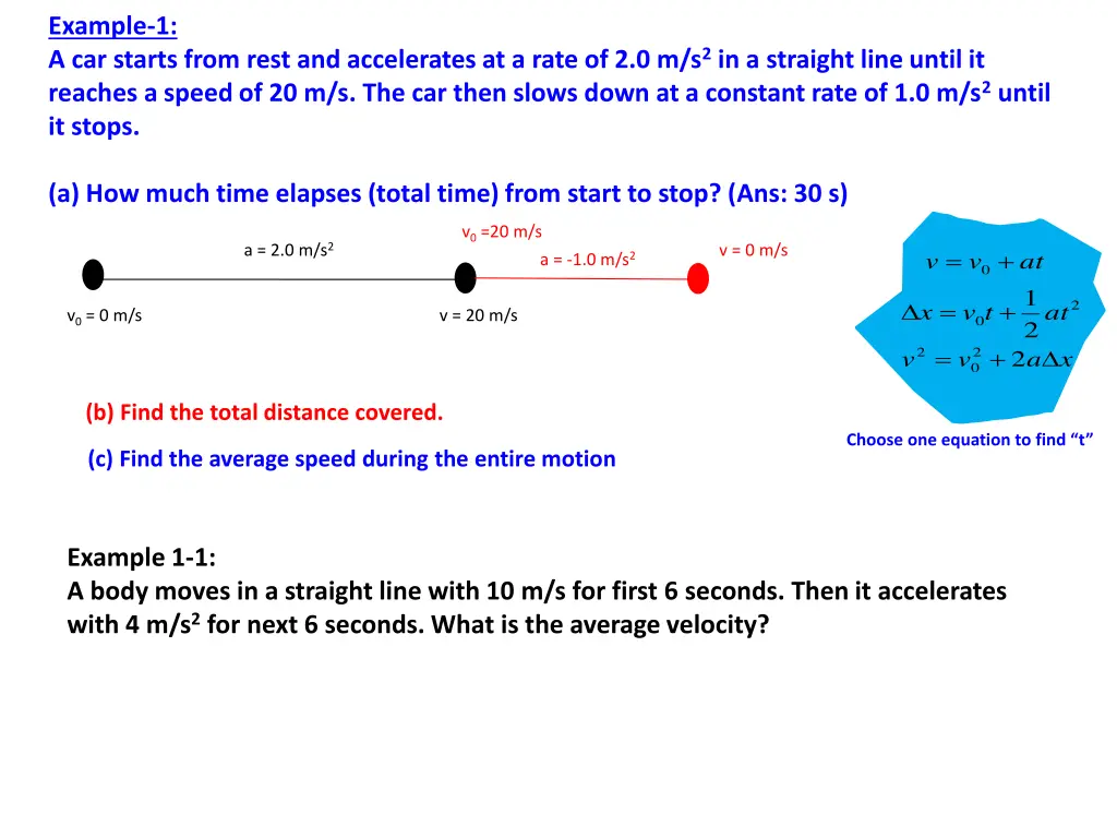 example 1 a car starts from rest and accelerates