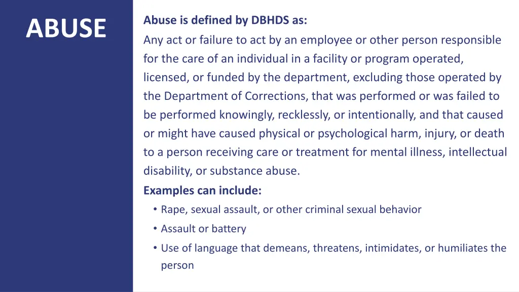 abuse is defined by dbhds as