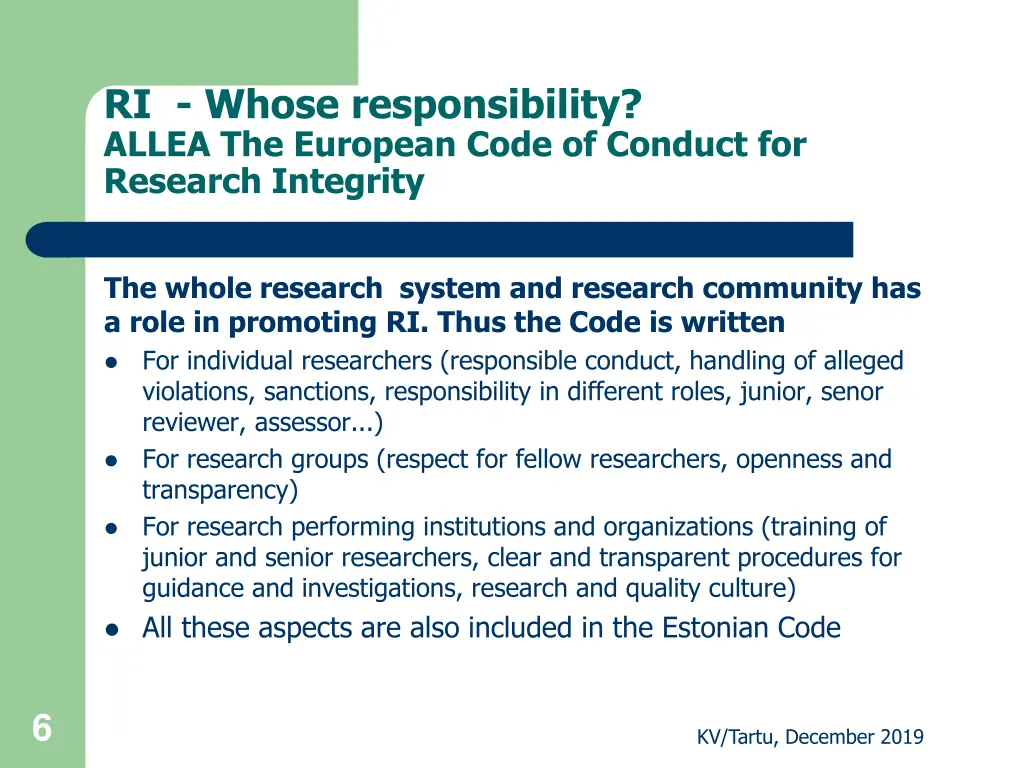 ri whose responsibility allea the european code