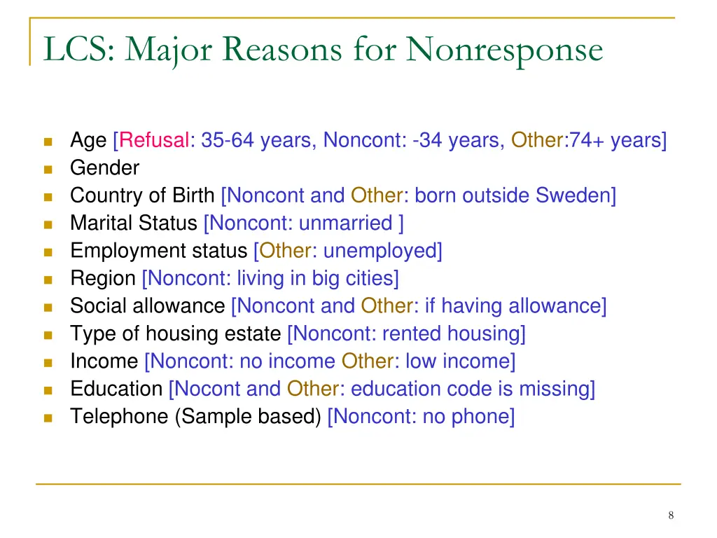 lcs major reasons for nonresponse