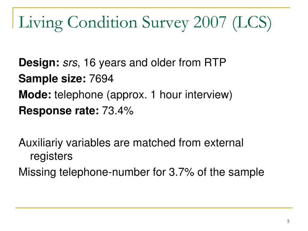 living condition survey 2007 lcs