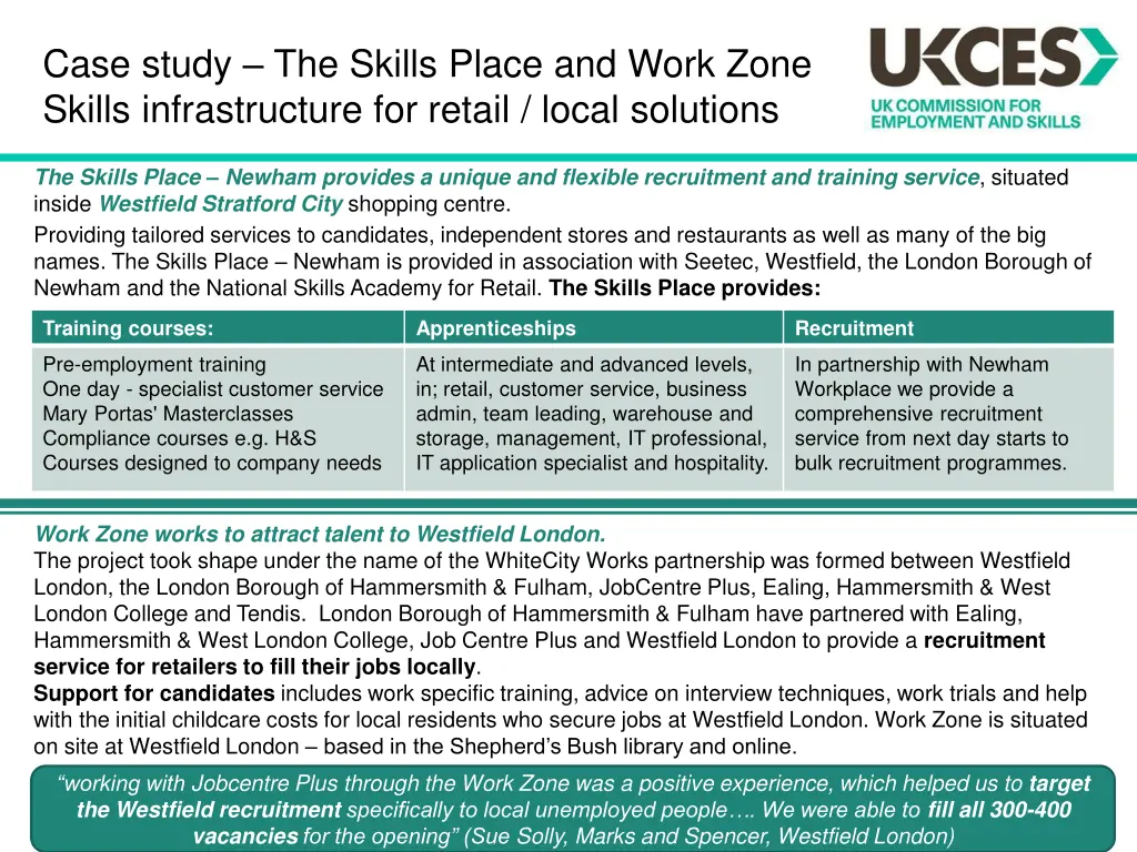 case study the skills place and work zone skills